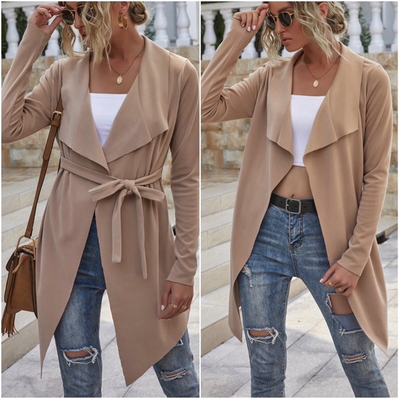 Cozy Camel Tan Vegan Suede Waterfall Jacket Coat - Picture 2 of 3